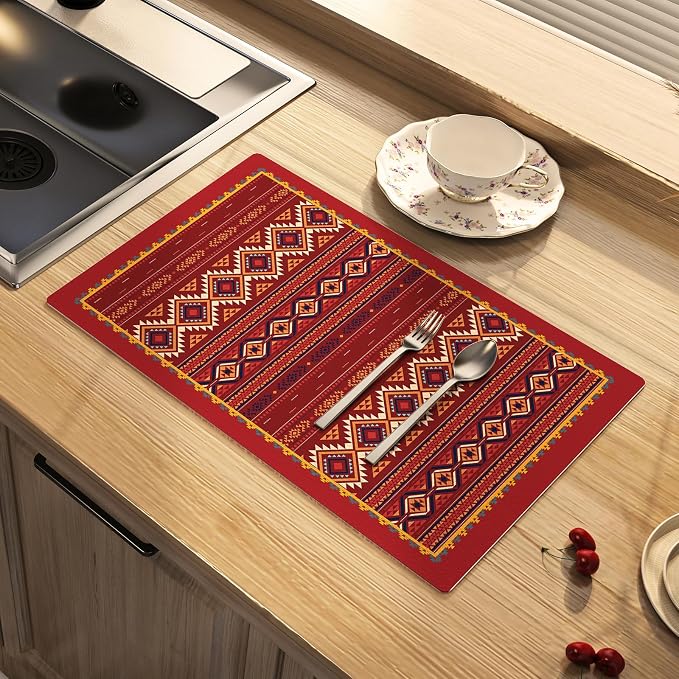 Dish Drying Mat Bohemian Absorbent Coffee Mat Rubber Backed Moroccan Soft by ARTBLOSS