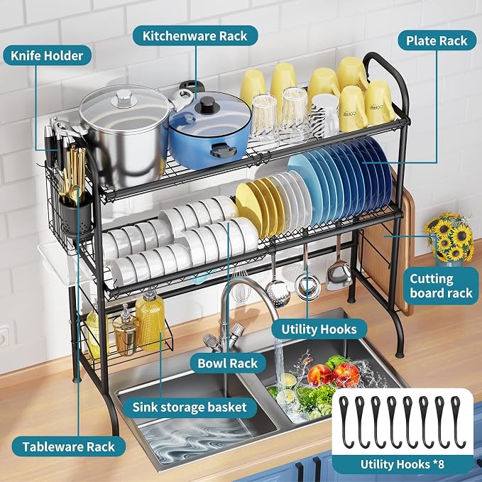 HOWDIA Over The Sink Dish Drying Rack, 3-Tier Stainless Steel Large Over The - Image 2