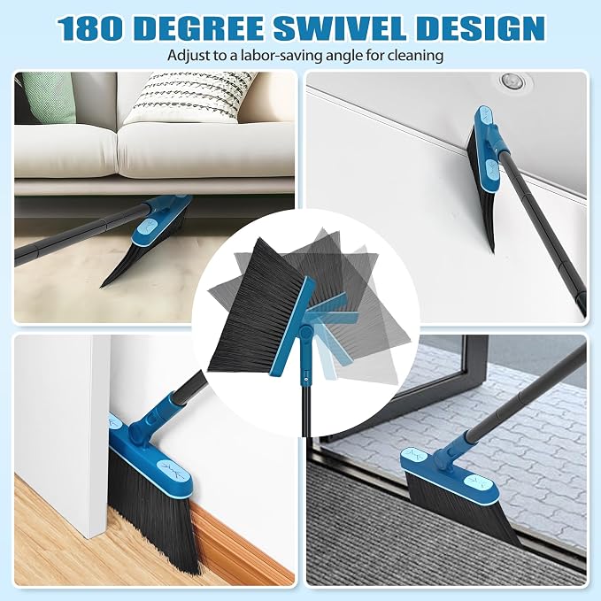 JEHONN Dustpan and Brush Set, 54 inches Long Handle Swivel Broom, Upright - Image 2