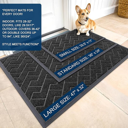 OLANLY Front Door Mat Indoor Outdoor Entrance, Waterproof All-Season, All-Weather Doormat, Sturdy Natural Rubber, Low Profile, Easy Clean Patio Porch Entryway Mat, Herringbone Brick (Black, 36x24)