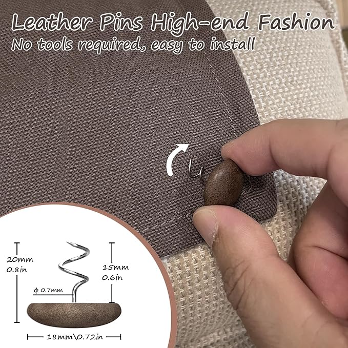 Leather Upholstery Twist Pins for Bed Skirts – 12 Pack Fabric Holders and Tacks for Sofa Covers, Armchairs, and DIY Sewing – Elegant Screw Design Upholstery Accessories (12, Brown)