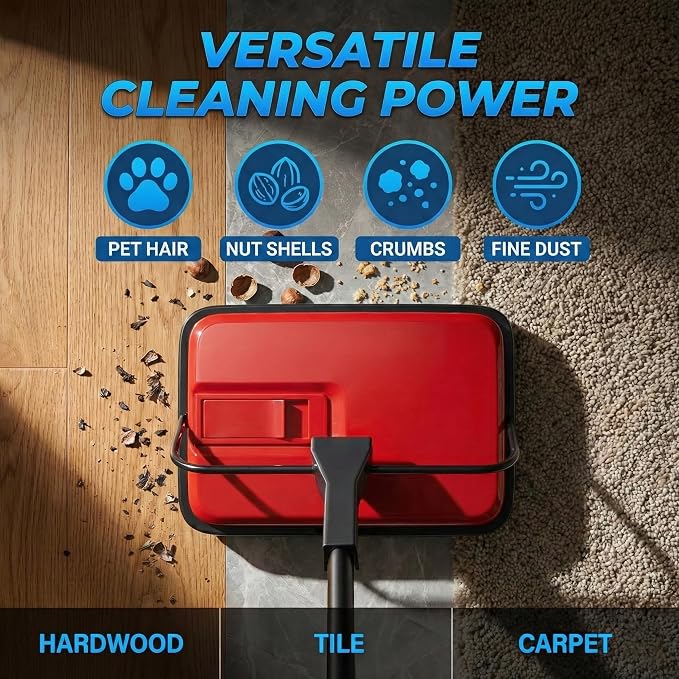 Manual Carpet Sweeper, Electric-Free Quiet Floor Sweeper - Image 7