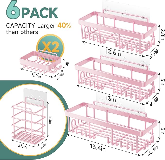 Veken Large Capacity Shower Caddy 6-Pack, No Drilling & Rustproof, Adhesive - Image 7
