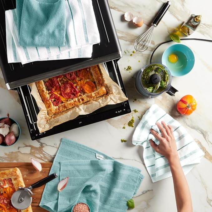 KitchenAid Albany Kitchen Towel 4-Pack Set, Mineral Water Aqua/White - Image 3