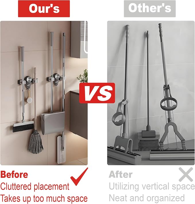 4 Pack Broom Holder Mop Hanger Wall Mount, No Drill Suction Cup Mop and Broom - Image 5
