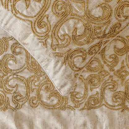 The HomeCentric King/Queen/Twin Gold Designer King 90"x18" Bed Runner with Pillow Cover, Foil & Hand Beaded Embroidery Bed Scarf on Jacquard Fabric - Ornamento Oro