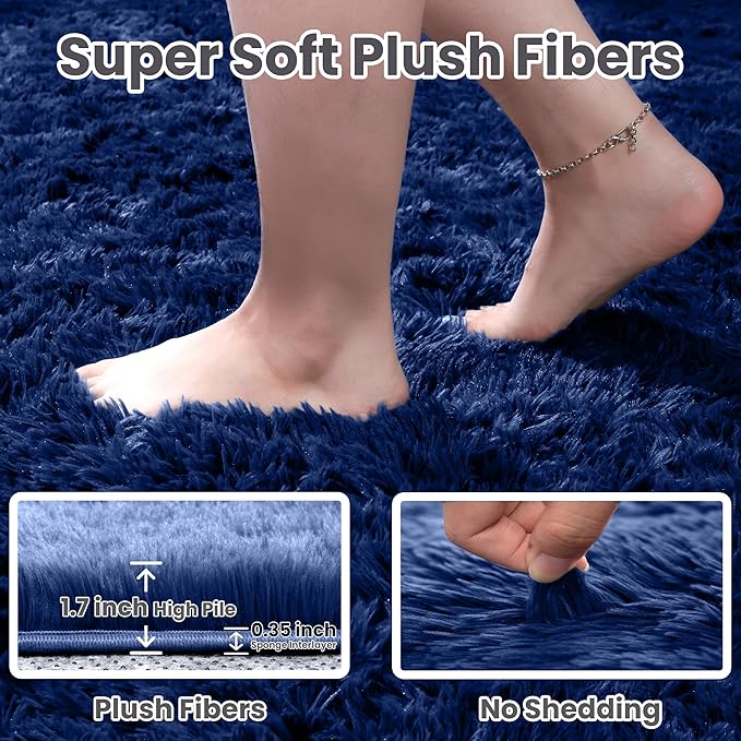 8x10 Area Rugs for Living Room Rug: Soft Fluffy Shag Blue Rugs for Bedroom, Non-Slip Large Fuzzy Plush Rug Indoor Floor Carpet for Nursery Kids Boys Girls Room, Dorms, Playroom, Modern Home Decor