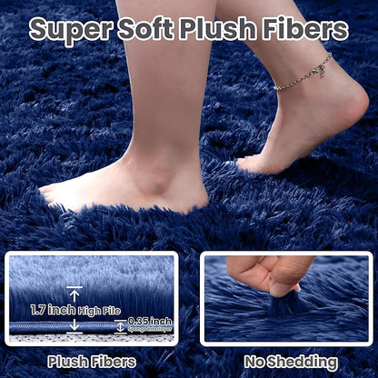 8x10 Area Rugs for Living Room Rug: Soft Fluffy Shag Blue Rugs for Bedroom, Non-Slip Large Fuzzy Plush Rug Indoor Floor Carpet for Nursery Kids Boys Girls Room, Dorms, Playroom, Modern Home Decor