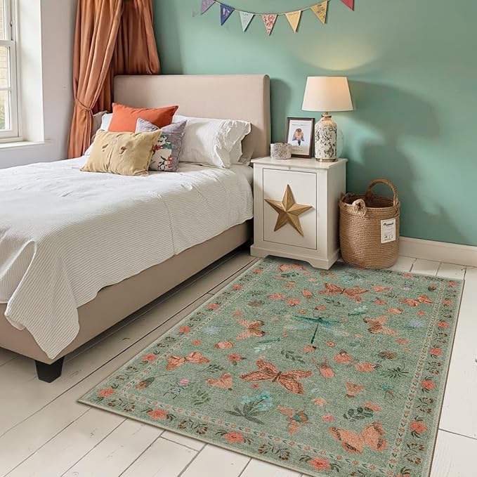 3x5 Rug for Entryway Bedroom, Floral Vintage Retro Boho Throw Rug, Non Slip & by Rugxara