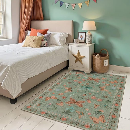 3x5 Rug for Entryway Bedroom, Floral Vintage Retro Boho Throw Rug, Non Slip & by Rugxara
