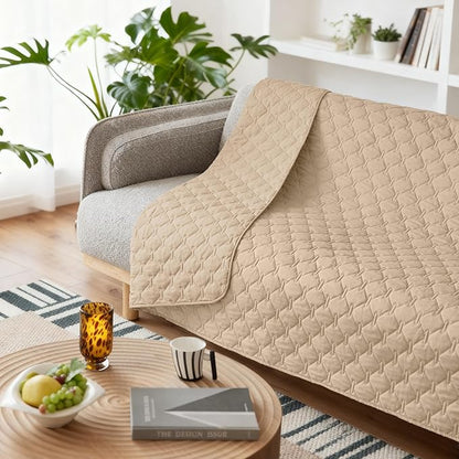 gogobunny 3X Stronger Waterproof Pet Blanket, Scratch Proof Furniture Protector for Dogs Cats, Reversible Cover 82x120 Inch, Dark Beige