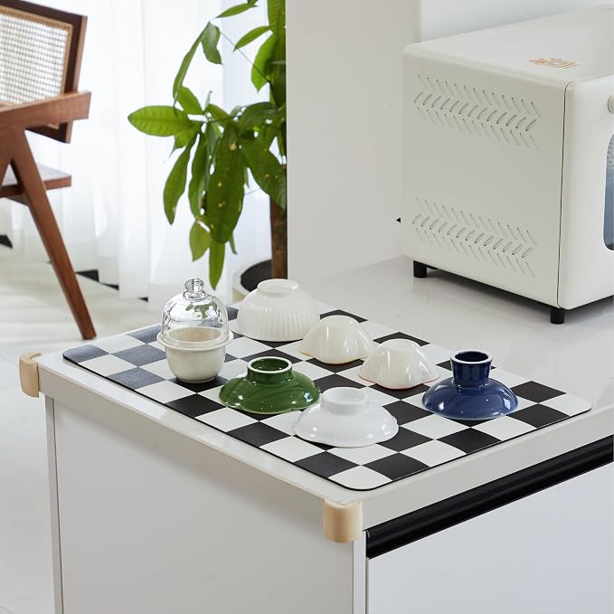 Checkered Dish Drying Mat for Kitchen Counter, Coffee Bar Station Accessories - Image 3