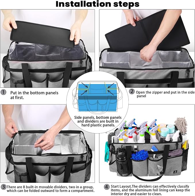 Extra large Cleaning Caddy Bag Built-in Sturdy Support Board, Cleaning Organizer - Image 7
