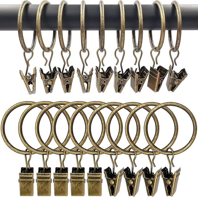 90 Pack Curtain Rings with Clips, Drapery Clips with Rings, Drapes Rings 1.26 by AMZSEVEN