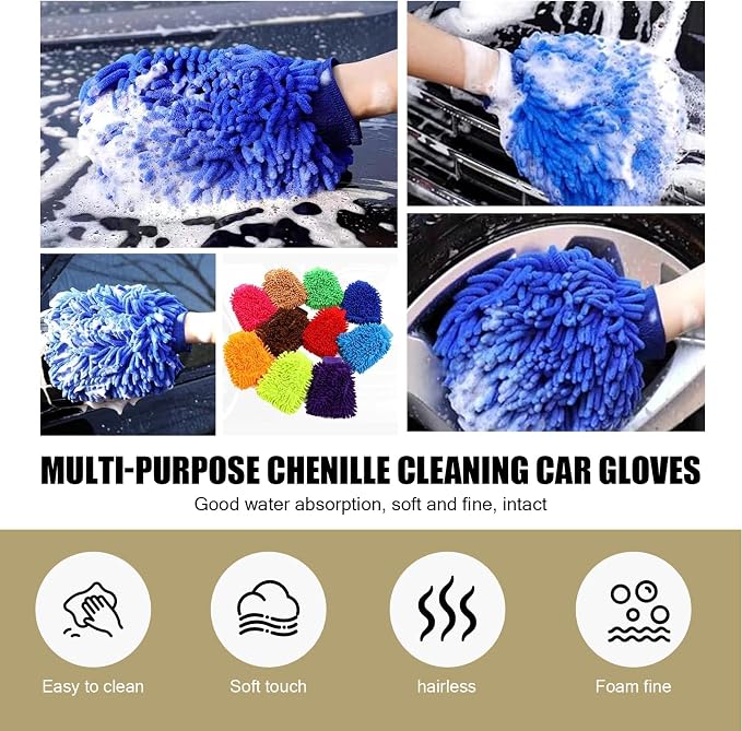 2 PCS Car Microfiber Wash Mitt, 5.51In X 9.05In Chenille, - Image 4