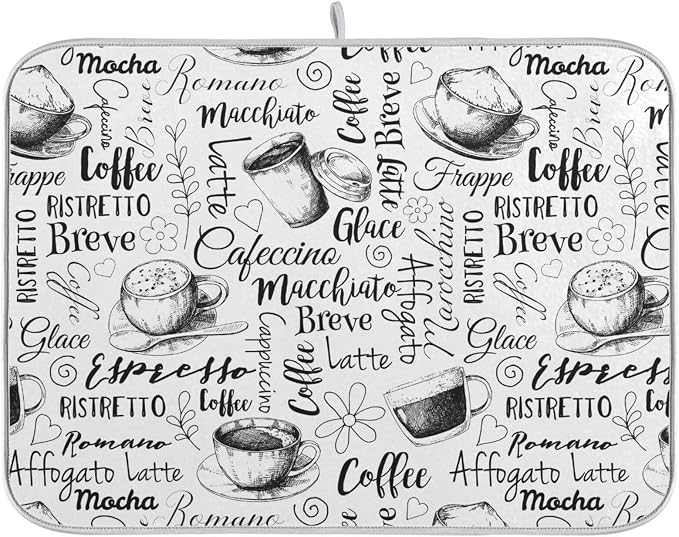 Coffee Cups Print Dish Drying Mat by BOENLE-WELCOMEYOURCOMING