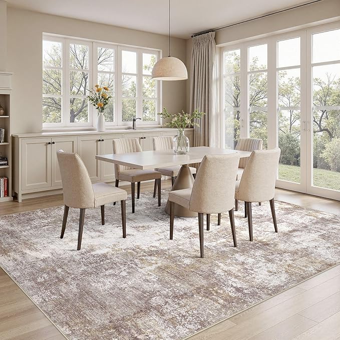 Washable 10X12 Area Rug: Modern Abstract Soft Non-Slip Indoor Rugs - Low Pile Stain Resistant Rug for Living Room Bedroom Dining Room Playroom Office(Golden Brown,10'x12')