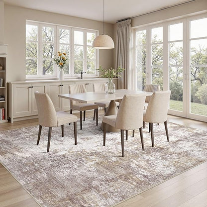 Washable 10X12 Area Rug: Modern Abstract Soft Non-Slip Indoor Rugs - Low Pile Stain Resistant Rug for Living Room Bedroom Dining Room Playroom Office(Golden Brown,10'x12')