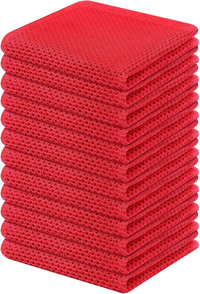 Kitinjoy 100% Cotton Kitchen Dish Cloths, 12 Pack Waffle Weave Ultra Soft by Kitinjoy