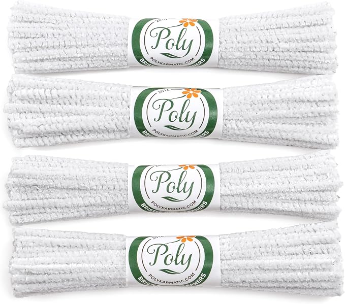176 Count Bulk Soft Bristle Pipe Cleaners Chenille in White by Polykarmatic