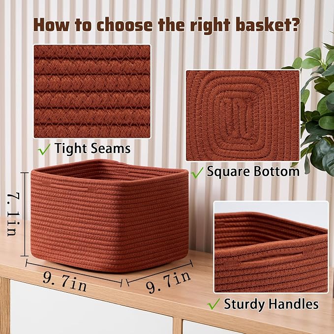 Small Organizing Baskets for Cubes Shelf, 9.7x9.7x7.1 Inch Rope Woven Storage - Image 2