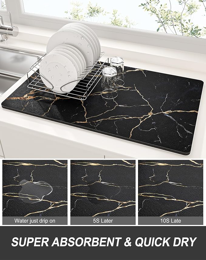 Rnivvi Dish Drying Mat for Kitchen Counter, 12 x 19" Cute Marble Super - Image 3