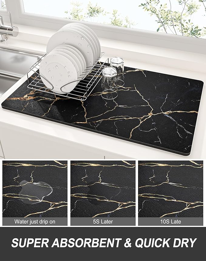 Rnivvi Dish Drying Mat for Kitchen Counter, XL 15 x 24" Cute Marble Absorbent - Image 3