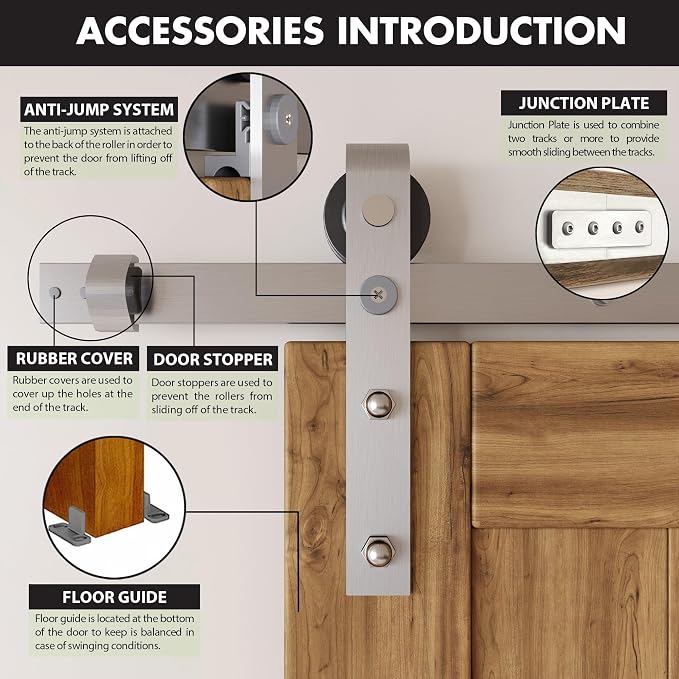Homacer Brushed Nickel Non-Bypass Sliding Barn Door Hardware Kit, - Image 4