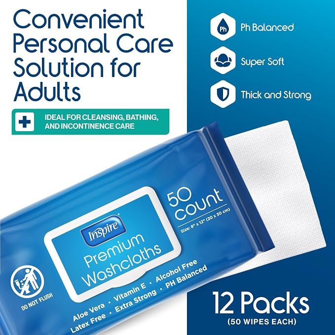 Inspire Adult Wet Wipes, Wash Cloths | Adult Wipes - Image 2