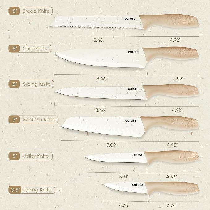 CAROTE 12PCS Knife set with Blade Guards, Granite Nonstick Ceramic Coating - Image 2