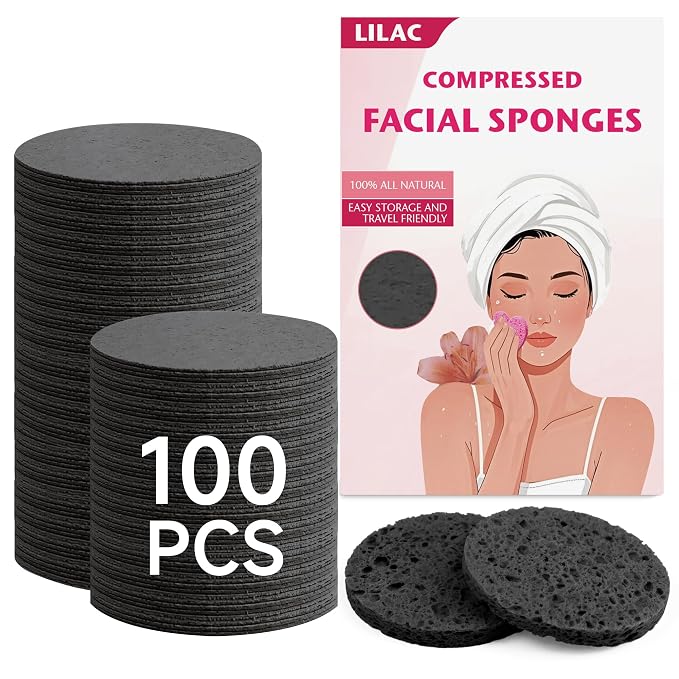 100 Count Compressed Facial Sponges 100% Natural Cellulose Eco-Friendly Makeup by LILAC
