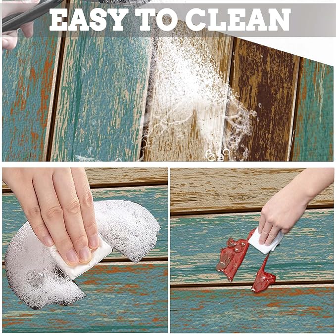 MCALK Teal Dish Drying Mat for Kitchen Counter, Wood Pattern Dish Drying Pad - Image 4