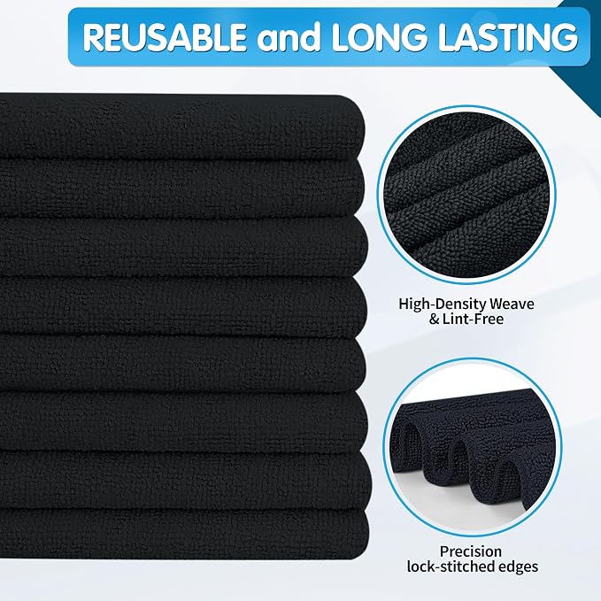 FIXSMITH Black Microfiber Cleaning Cloth -Pack of 8, Highly Absorbent Cleaning - Image 5