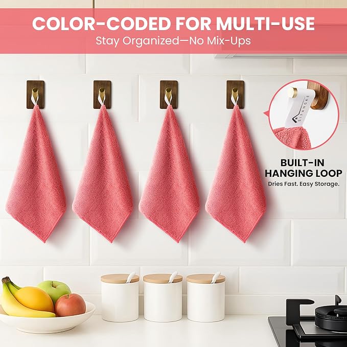 Microfiber Cleaning Cloth, 12 Pack Pink Cleaning Rags - Image 3