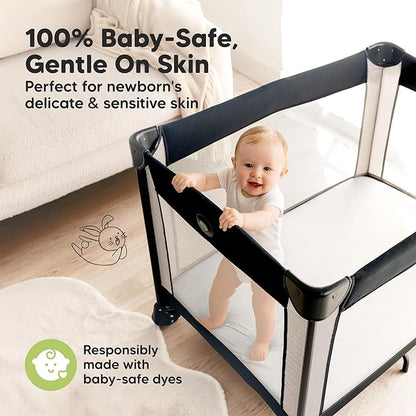 Pack and Play Sheets Fitted - 2-Pack Mini Crib Sheets for Pack N Play Mattress 38x26, Soft & Cozy, Neutral Toddler Playard Bedding, Snug Fitted Mini Baby Crib Mattress Cover Boy, Girl (Soft White)