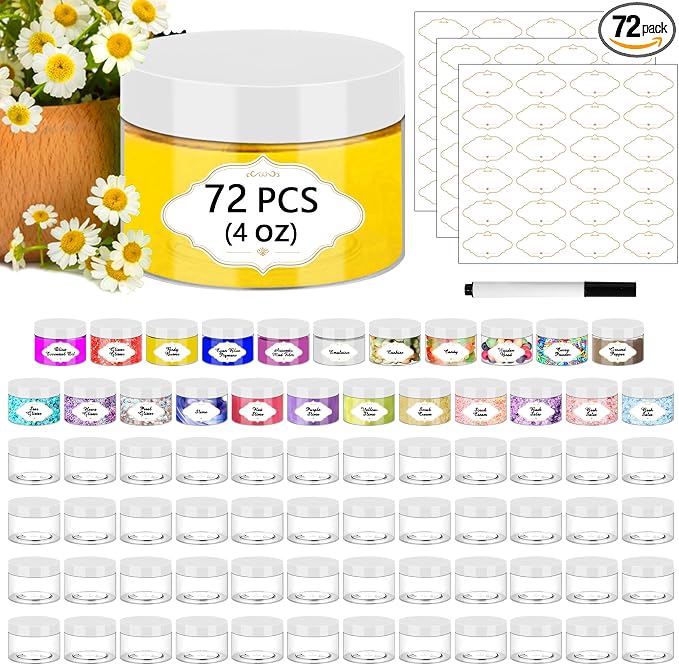 72 Pcs Plastic Jars, 4 OZ Plastic Jars by PeacePeo