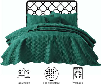 IR Imperial Rooms Queen Quilt Bedding Set Size (90" x 96") + 2 Pillow Shams (20" x 26"+ 2") - 3 Pcs All Season Lightweight Reversible Microfiber Coverlet Embossed Quilt Bedspread (Emerald)