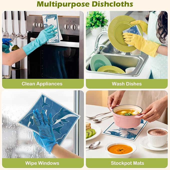 6 Packs Swedish Paper Cloths for Kitchen, Reusable Paper Towels Washable Dish - Image 7