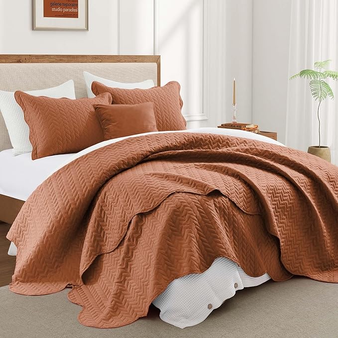 IR Imperial Rooms California King Quilt Bedding Set Size (118"x106") + 2 Pillow Shams (20" x 36"+ 2") - 3 Pcs All Season Reversible Microfiber Coverlet Embossed Quilt Bedspread (Rust)