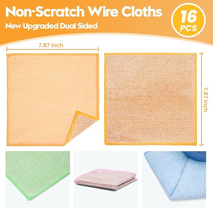 16 Pcs Multipurpose Wire Dishwashing Rags, Upgraded Dual-Sided Non Scratch Wire - Image 2