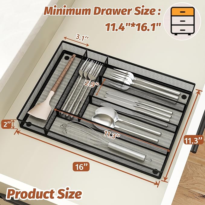 Silverware Organizer Metal Mesh, Large Drawer Organizer, Utensil Cutlery Tray - Image 2