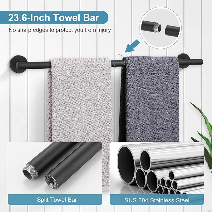 TQKAG Matte Black Bathroom Hardware Accessories Set 10-Pieces, Premium SUS304 - Image 3