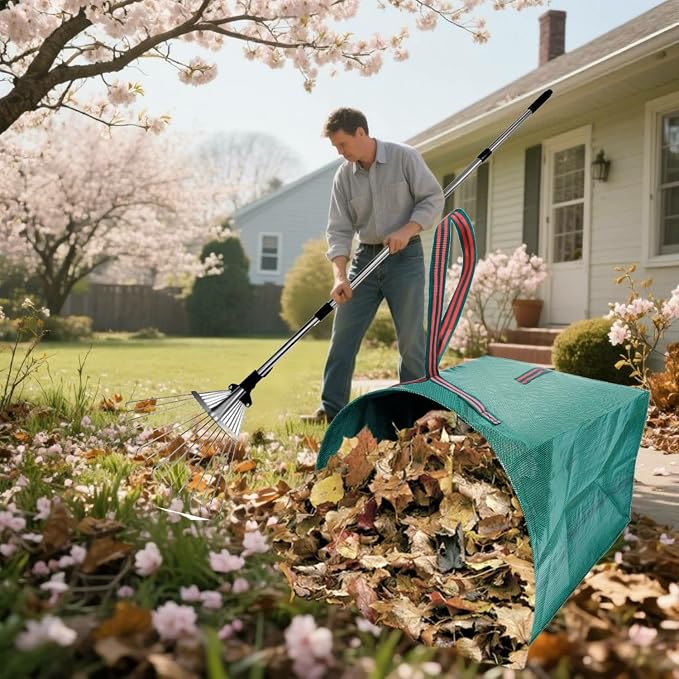 Leaf Rake for Lawns with 53 Gallon Dustpan-Type Leaf Bags, Heavy Duty Metal - Image 8