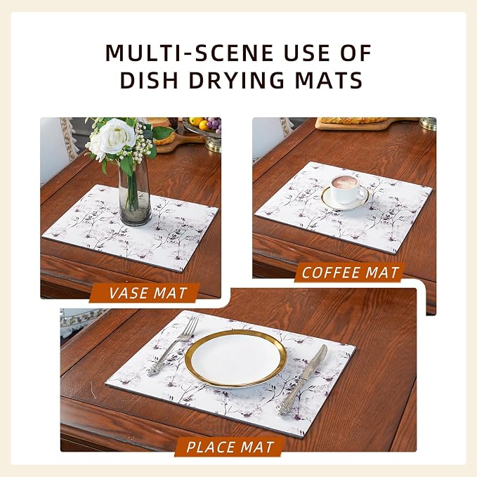 Dish Drying Mat, Diatomaceous Earth Soft Coffee Mat, Absorbent Silicone Dish - Image 6