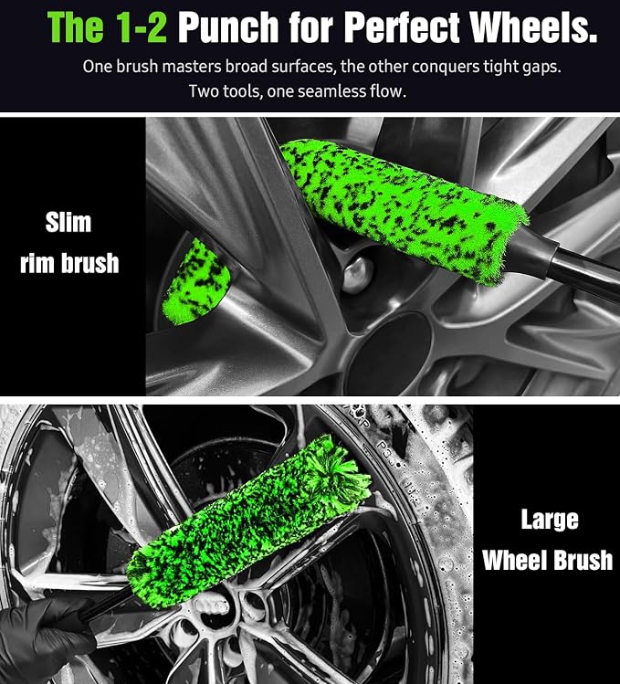 YeewayVeh 3PCS Quick Car Wheel Brush Kit, 2-Size 360° Bendale Rim Cleaner - Image 3