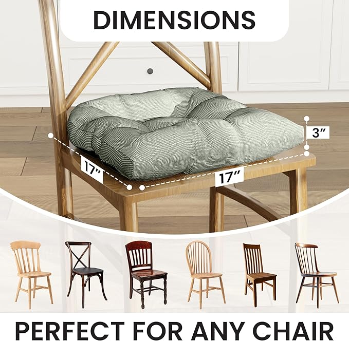 Klear Vu Gripper Overstuffed Universal Non-Slip Dining Chair Cushions for Kitchen Decor or Office Use, U-Shaped Skid-Proof Seat Pad, 17x17 Inches, 2 Count (Pack of 1), Solid Spa Green
