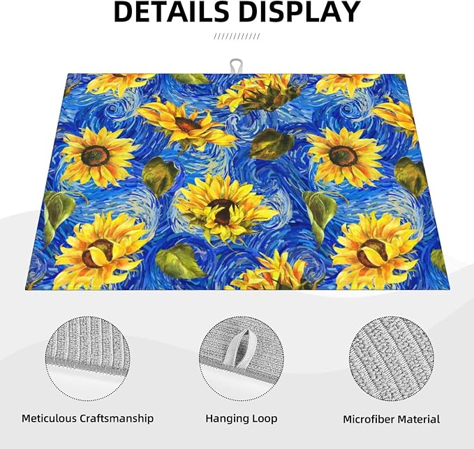 Starry Night Sunflower Blue Dish Drying Mat - Image 4