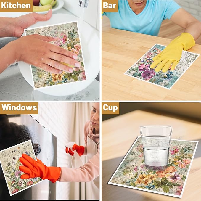 Floral Swedish Dishcloths for Kitchen, Reusable Absorbent Cellulose Sponge Dish - Image 6