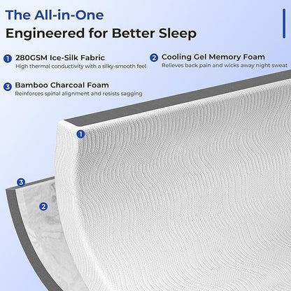 Cooling Mattress Topper Twin Size 4 Inch, Cooling Gel & Bamboo Charcoal Memory Foam Mattress Topper for Back Pain Relief, Firm Dual-Layer Foam Bed Pad with Removable Cover College Dorm