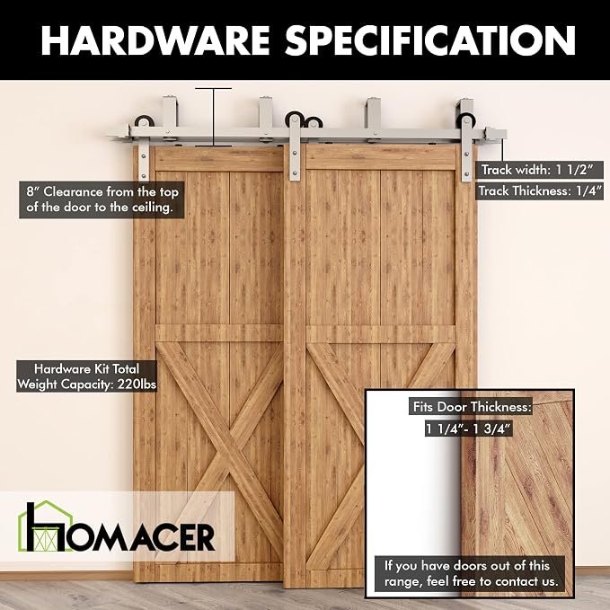 Homacer Brushed Nickel Double Track U-Shape Bypass Sliding Barn Door Hardware - Image 5